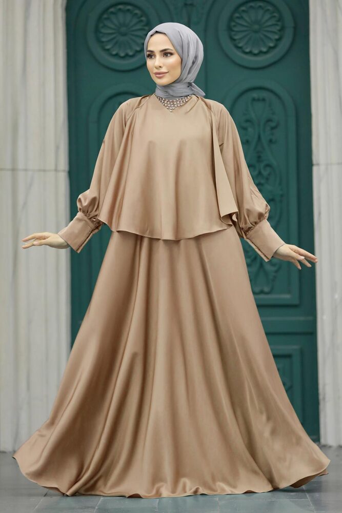 Plus Size Camel Hijab Wedding Gown 6051C - 1