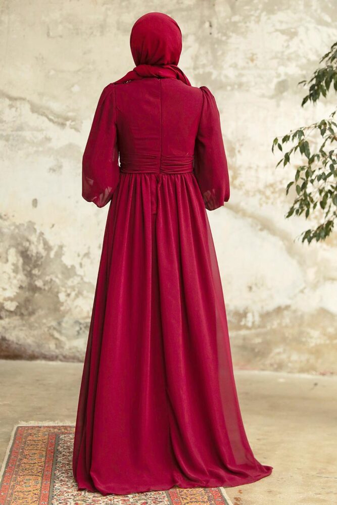 Neva Style - Plus Size Claret Red Islamic Clothing Evening Dress 21940BR - 3