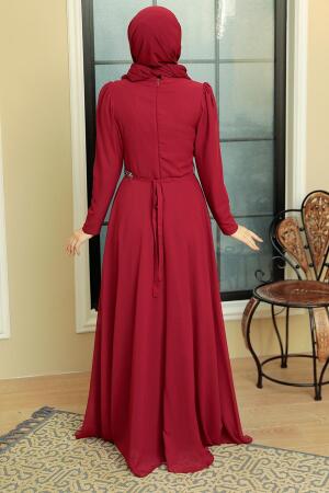 Neva Style - Plus Size Claret Red Islamic Long Sleeve Dress 5737BR - Thumbnail