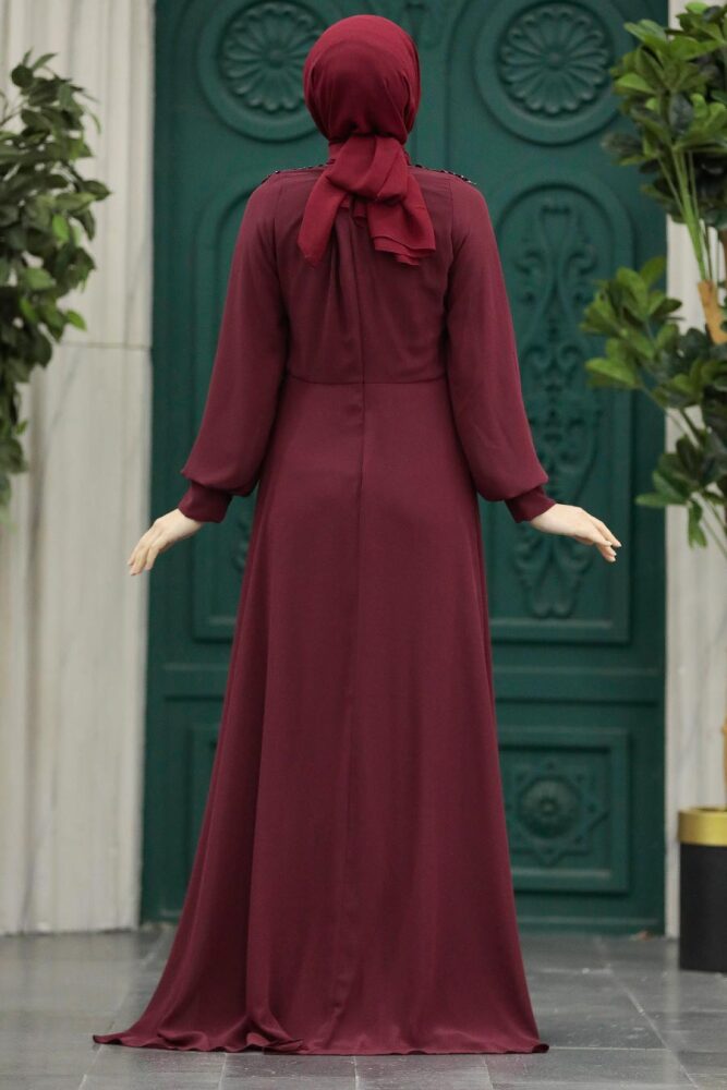 Plus Size Claret Red Modest Islamic Clothing Evening Dress 22113BR - 4