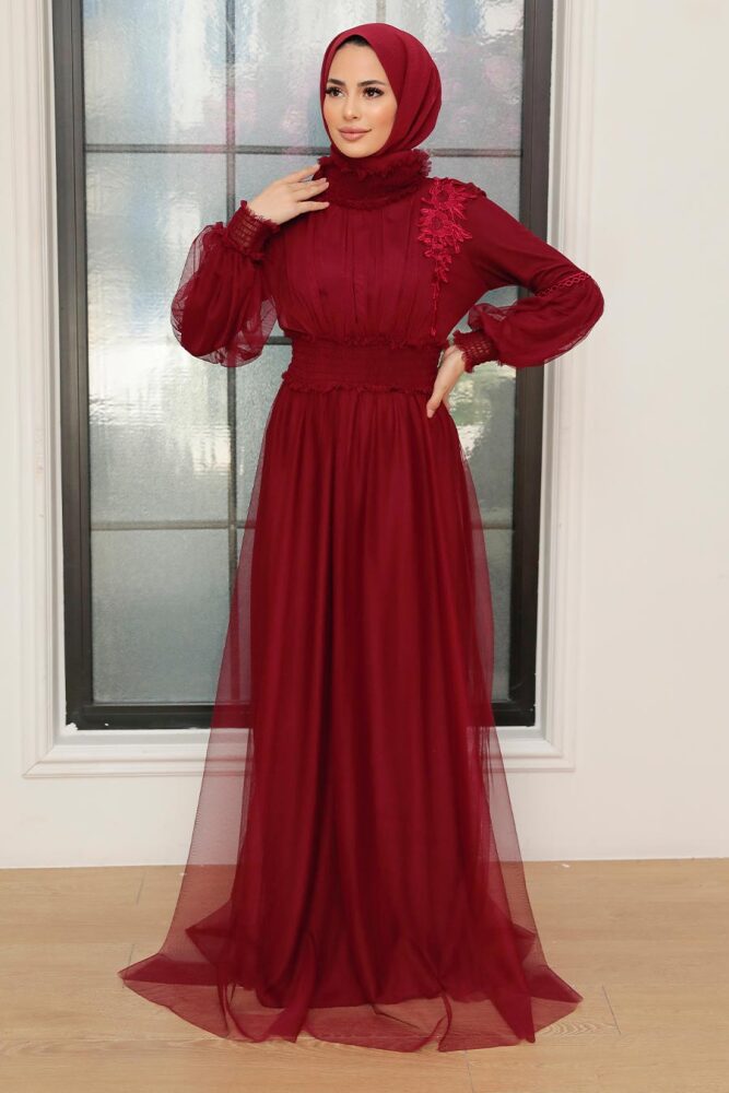 Neva Style - Plus Size Claret Red Modest Islamic Clothing Prom Dress 56520BR - 2
