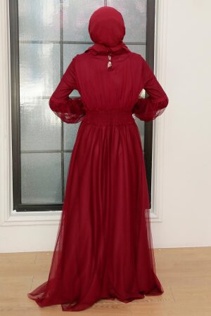 Neva Style - Plus Size Claret Red Modest Islamic Clothing Prom Dress 56520BR - 4