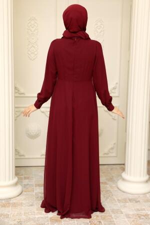 Neva Style - Plus Size Claret Red Muslim Dress 25842BR - 3