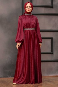 Neva Style - Plus Size Claret Red Muslim Wedding Dress 5501BR - Thumbnail