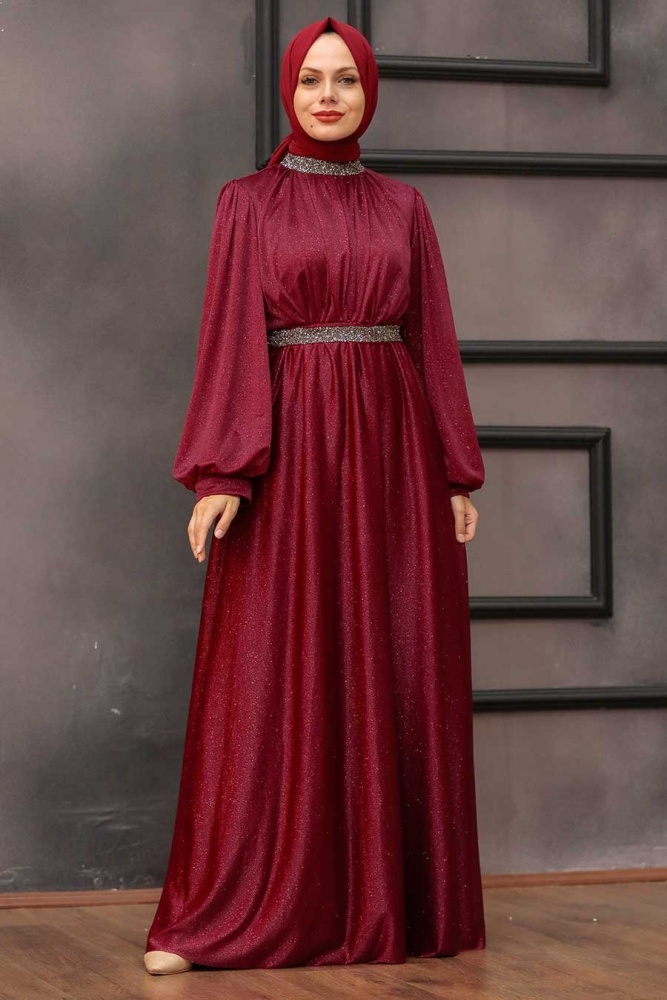 Neva Style - Plus Size Claret Red Muslim Wedding Dress 5501BR - 2