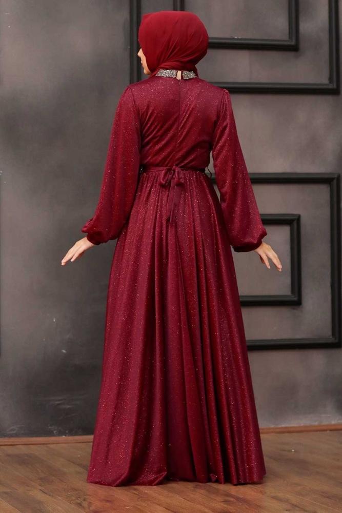 Neva Style - Plus Size Claret Red Muslim Wedding Dress 5501BR - 4