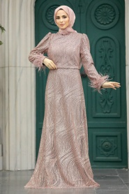 Neva Style - Plus Size Copper Islamic Engagement Gown 2323BKR - Thumbnail