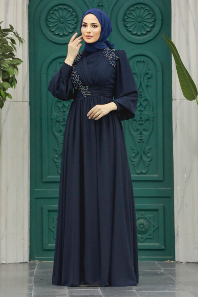 Plus Size Dark Navy Blue Islamic Clothing Evening Dress 21940KL - 1
