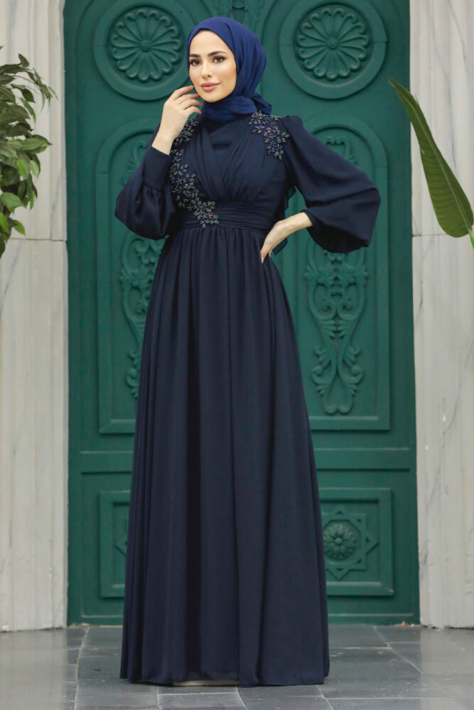 Plus Size Dark Navy Blue Islamic Clothing Evening Dress 21940KL - 2