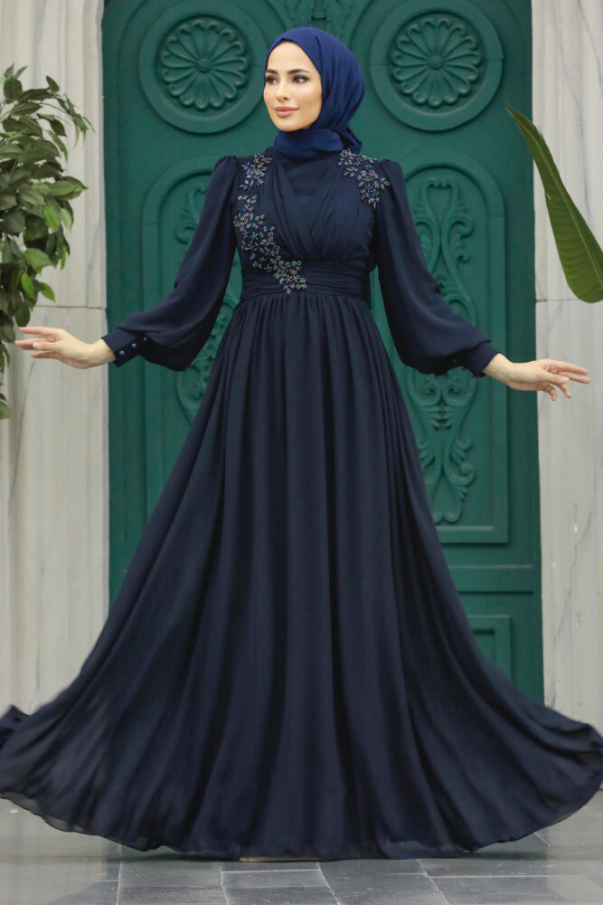 Plus Size Dark Navy Blue Islamic Clothing Evening Dress 21940KL - 3