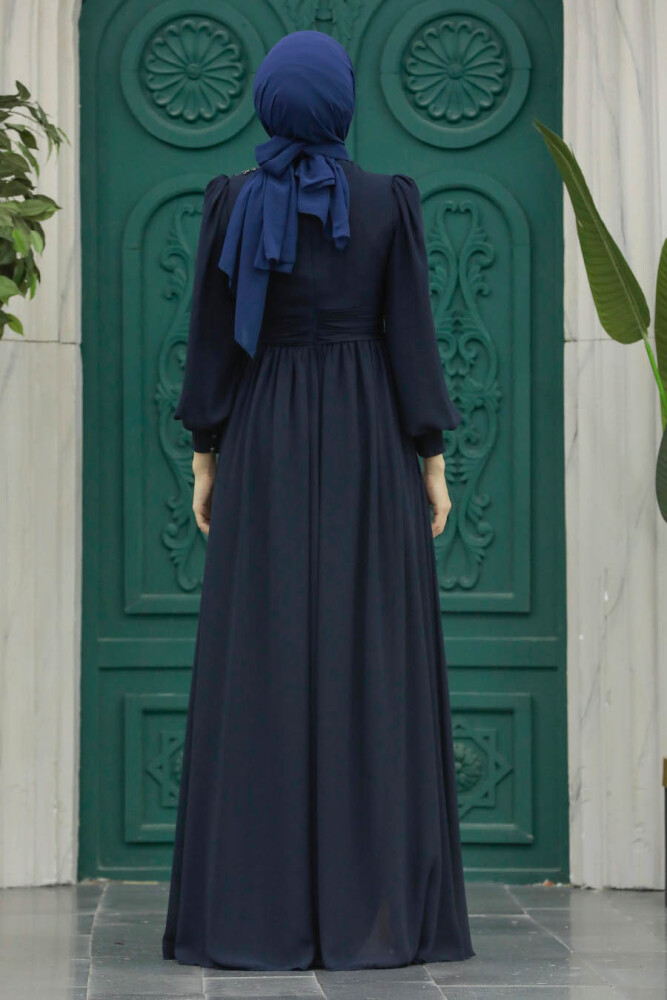 Plus Size Dark Navy Blue Islamic Clothing Evening Dress 21940KL - 4