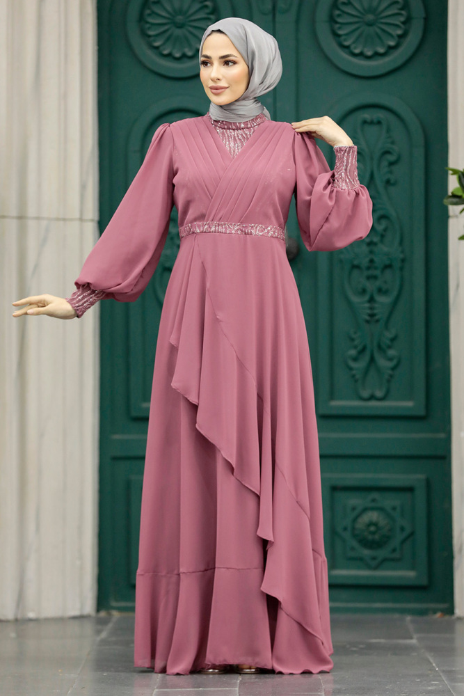 Plus Size Dusty Rose Islamic Clothing Evening Dress 22201GK - 2
