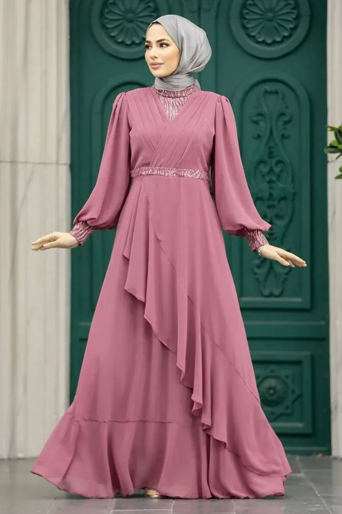 Plus Size Dusty Rose Islamic Clothing Evening Dress 22201GK - 1