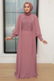 Neva Style - Plus Size Dusty Rose Islamic Clothing Evening Gown 25814GK - Thumbnail