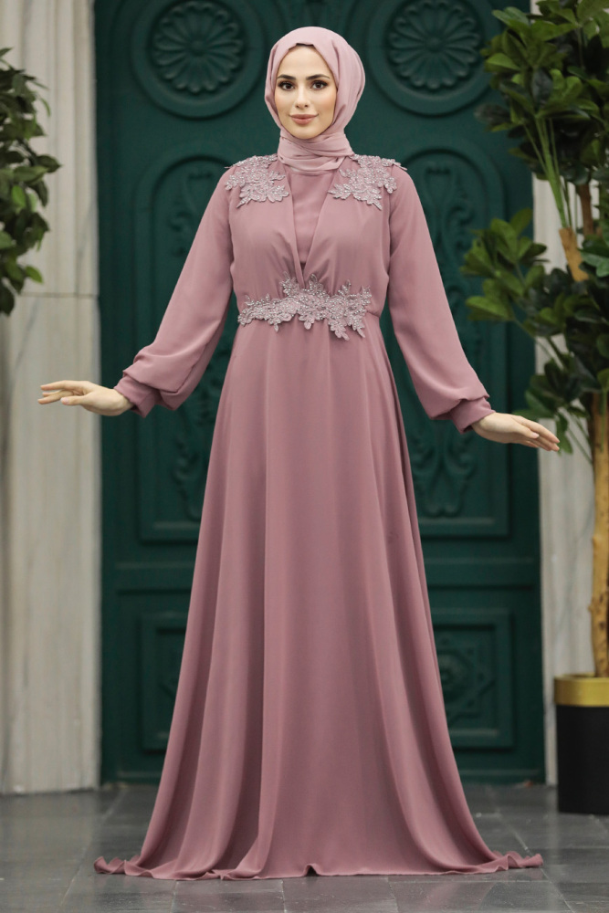 Plus Size Dusty Rose Modest Islamic Clothing Evening Dress 22113GK - 2