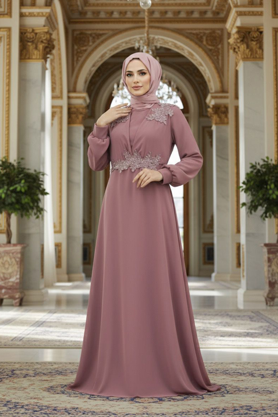 Plus Size Dusty Rose Modest Islamic Clothing Evening Dress 22113GK -  Neva-style.com