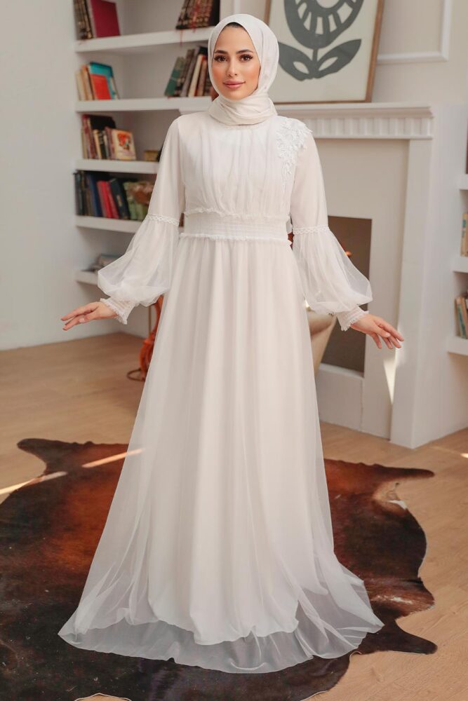 Neva Style - Plus Size Ecru Modest Islamic Clothing Prom Dress 56520E - 1