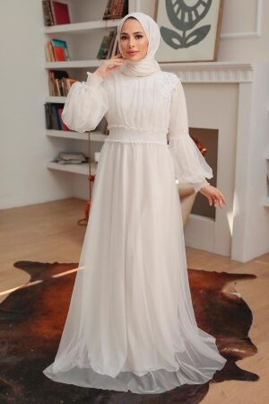 Neva Style - Plus Size Ecru Modest Islamic Clothing Prom Dress 56520E - 2