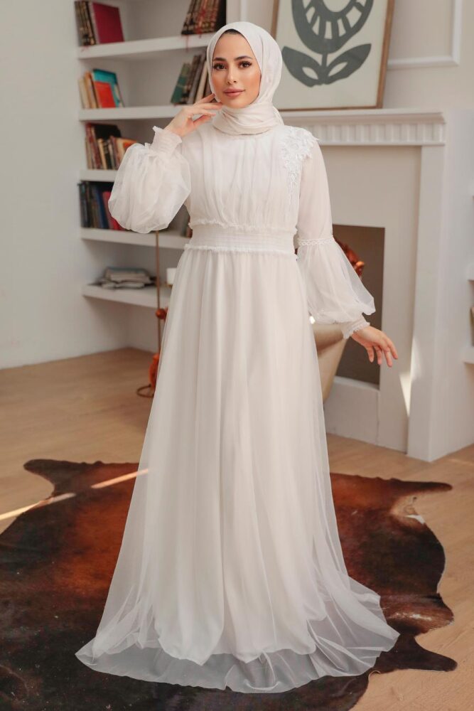 Neva Style - Plus Size Ecru Modest Islamic Clothing Prom Dress 56520E - 2