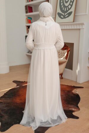 Neva Style - Plus Size Ecru Modest Islamic Clothing Prom Dress 56520E - 3