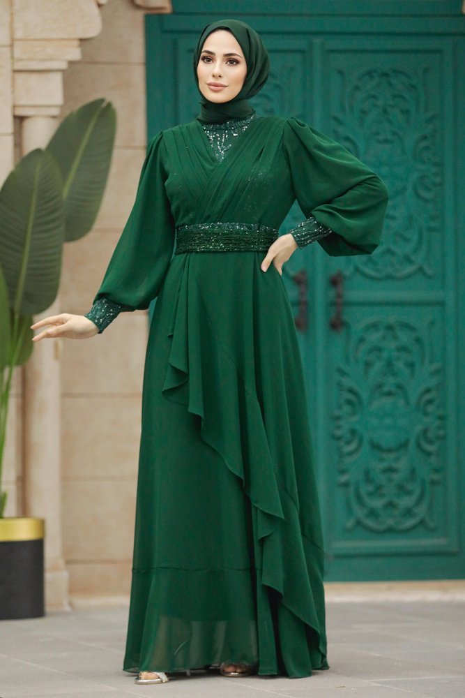 Plus Size Emerald Green Islamic Clothing Evening Dress 22201ZY - 2