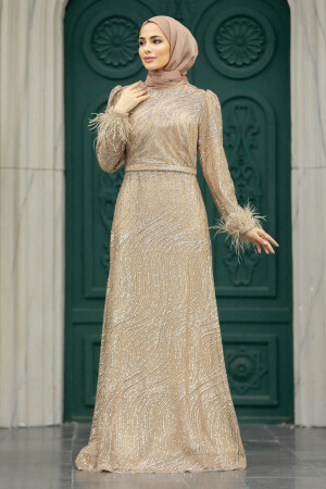 Neva Style - Plus Size Gold Islamic Engagement Gown 2323GOLD - Thumbnail