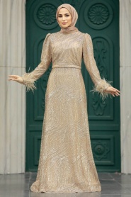 Neva Style - Plus Size Gold Islamic Engagement Gown 2323GOLD - Thumbnail