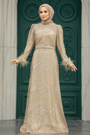 Neva Style - Plus Size Gold Islamic Engagement Gown 2323GOLD - Thumbnail