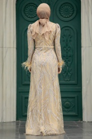Neva Style - Plus Size Gold Islamic Engagement Gown 2323GOLD - Thumbnail
