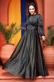 Neva Style - Plus Size Gold Muslim Prom Dress 50151GOLD - Thumbnail