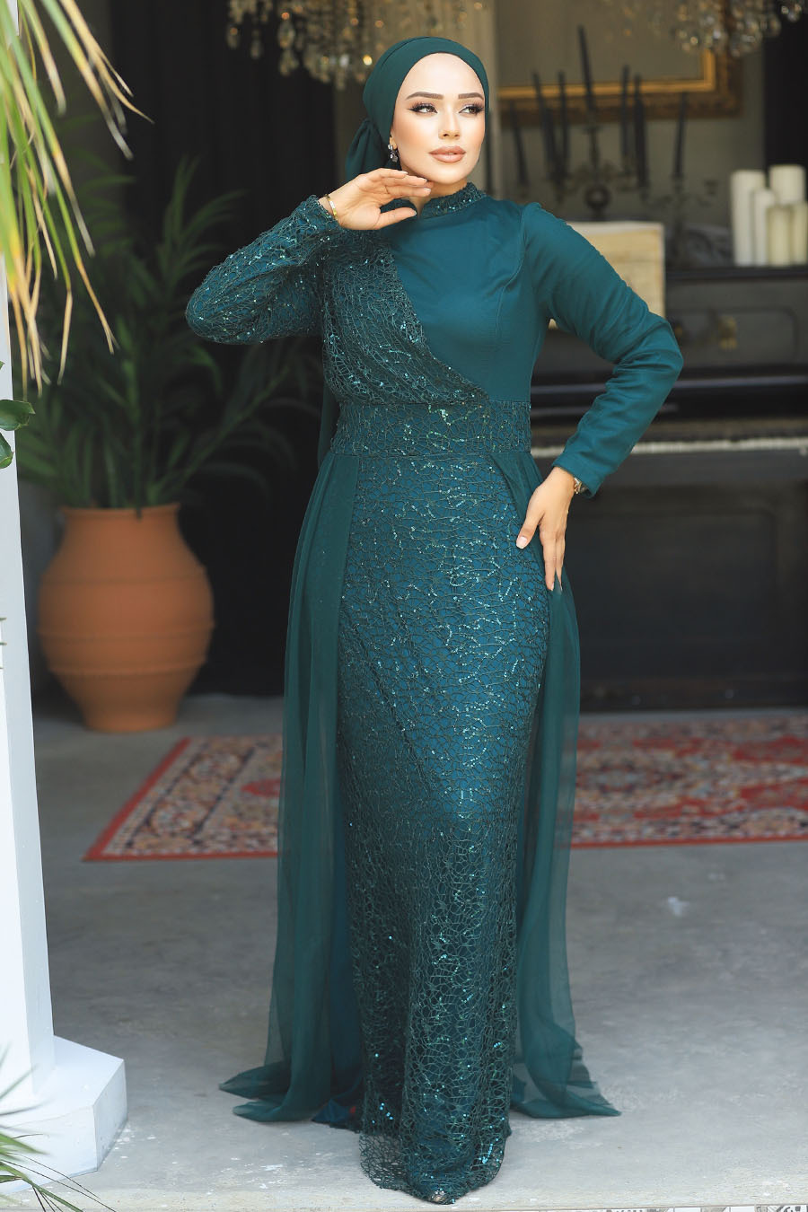 Neva Style Plus Size Green Islamic Wedding Dress 5345Y tesetturisland