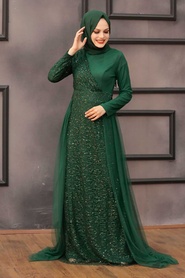 Neva Style - Plus Size Green Islamic Wedding Dress 5345Y - Thumbnail