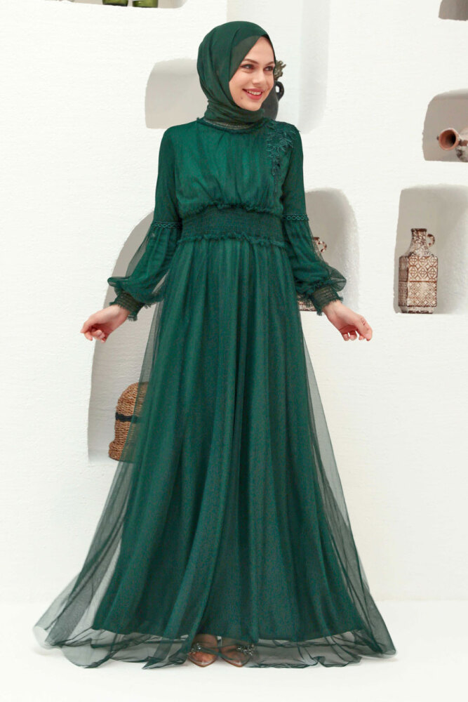Neva Style - Plus Size Green Modest Islamic Clothing Prom Dress 56520Y - 1