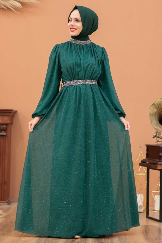 Neva Style - Plus Size Green Muslim Wedding Dress 5501Y - 1