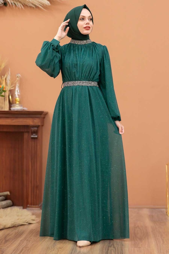 Neva Style - Plus Size Green Muslim Wedding Dress 5501Y - 2