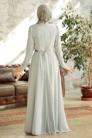 Neva Style - Plus Size Grey Islamic Long Sleeve Dress 5737GR - 2