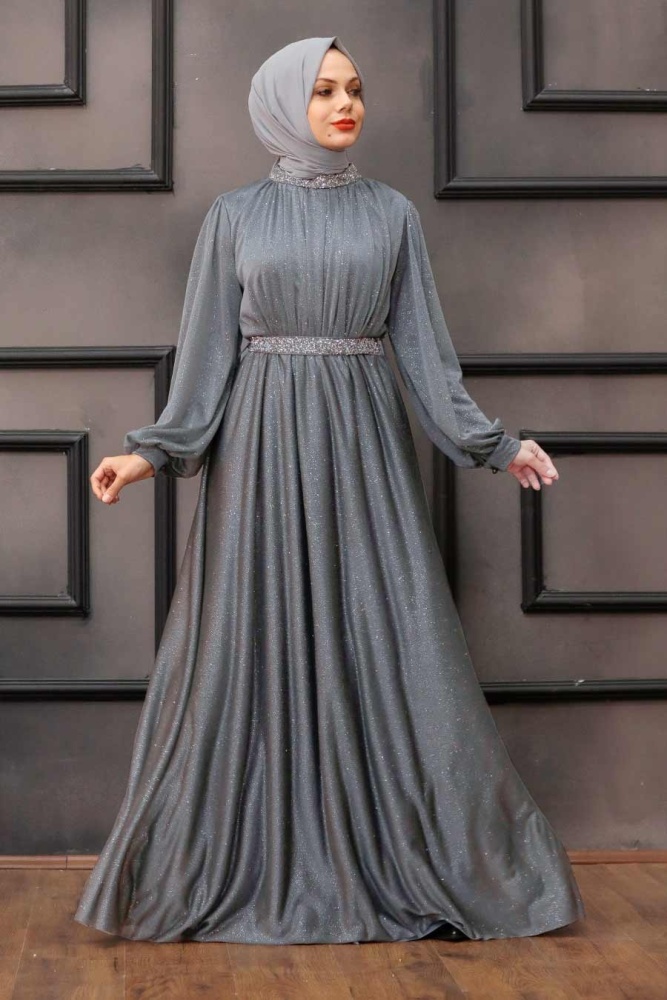 Neva Style - Plus Size Grey Muslim Wedding Dress 5501GR - 1