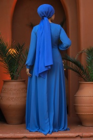 Neva Style - Plus Size İndigo Blue Modest Islamic Clothing Evening Dress 22113IM - Thumbnail