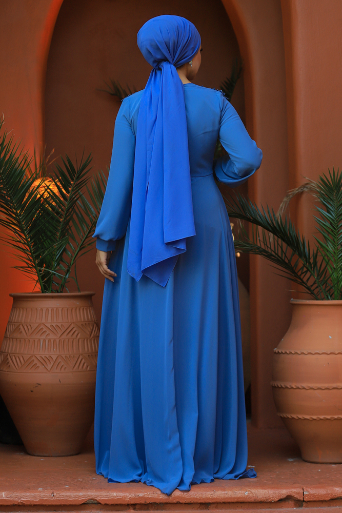 Neva Style - Plus Size İndigo Blue Modest Islamic Clothing Evening Dress 22113IM - 3