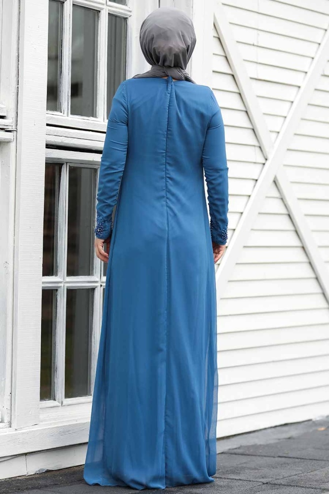 Neva Style - Plus Size İndigo Blue Muslim Fashion Evening Dress 20803IM - 2