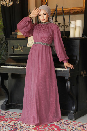 Neva Style - Plus Size Light Dusty Rose Muslim Wedding Dress 5501AGK - 2