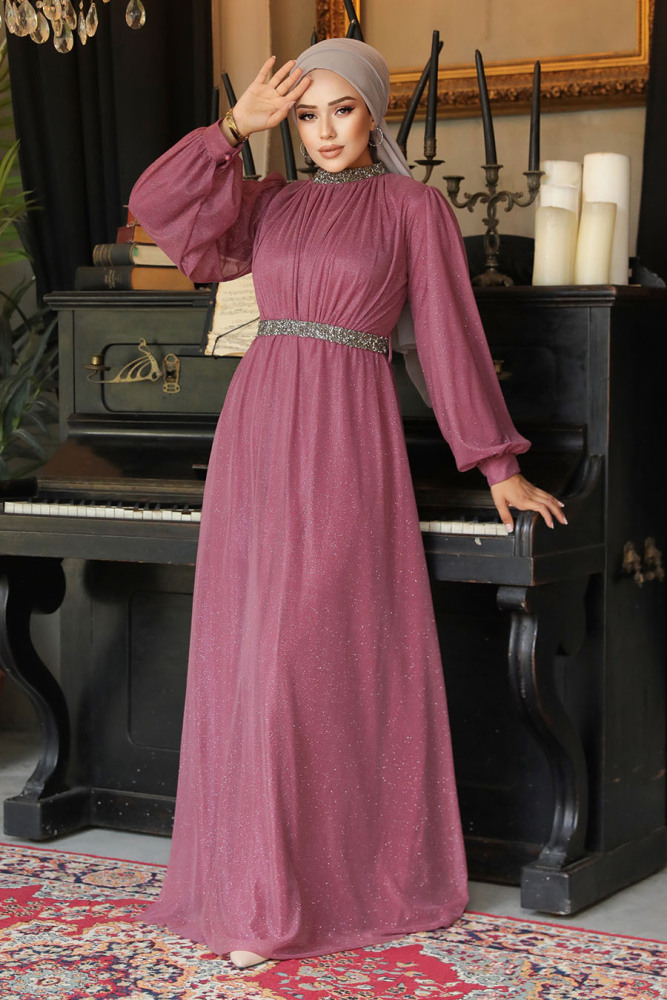 Neva Style - Plus Size Light Dusty Rose Muslim Wedding Dress 5501AGK - 2