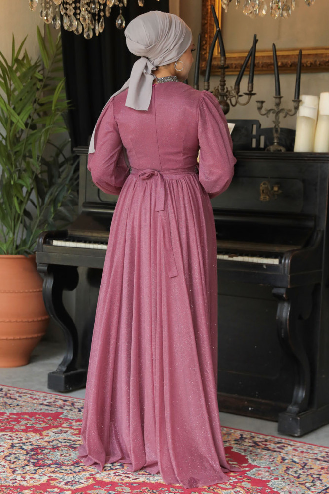 Neva Style - Plus Size Light Dusty Rose Muslim Wedding Dress 5501AGK - 3