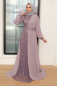 Neva Style - Plus Size Light Lila Muslim Evening Gown 5408ALILA - Thumbnail