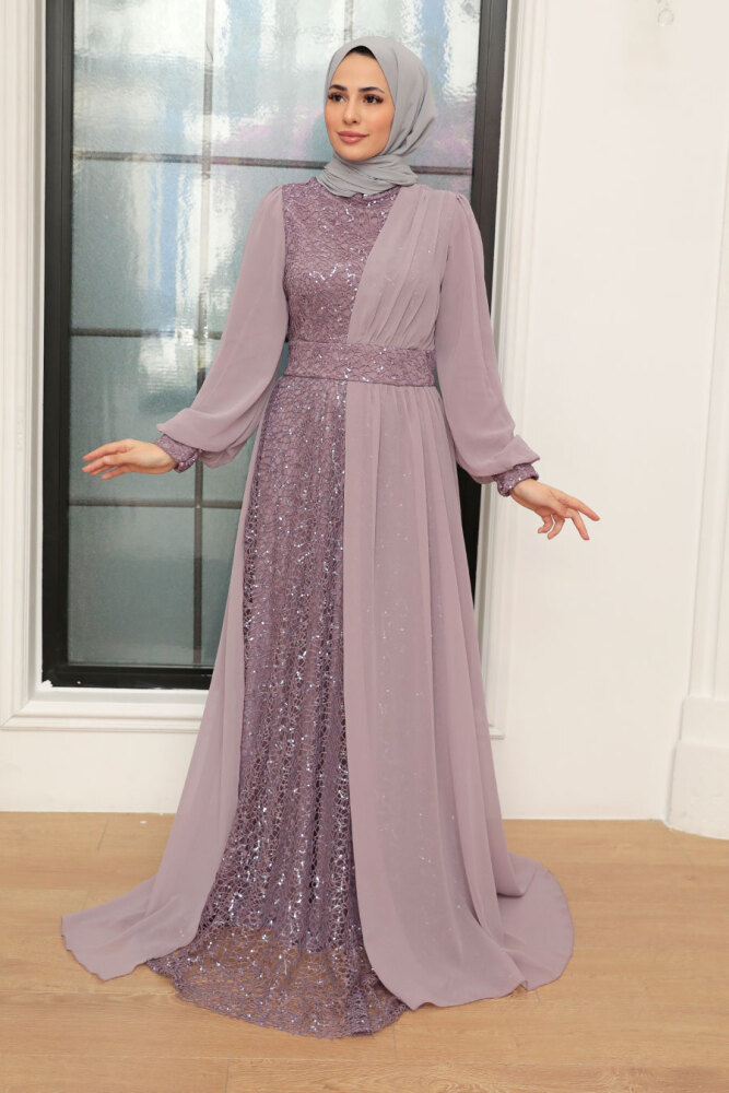 Neva Style - Plus Size Light Lila Muslim Evening Gown 5408ALILA - 2