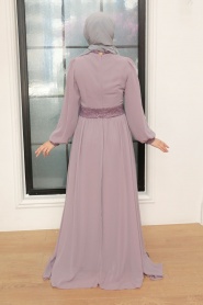 Neva Style - Plus Size Light Lila Muslim Evening Gown 5408ALILA - Thumbnail