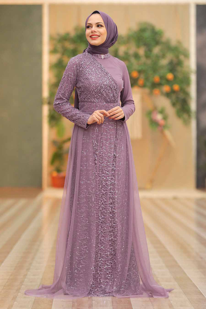 Neva Style - Plus Size Lila Islamic Wedding Dress 5345LILA - 1