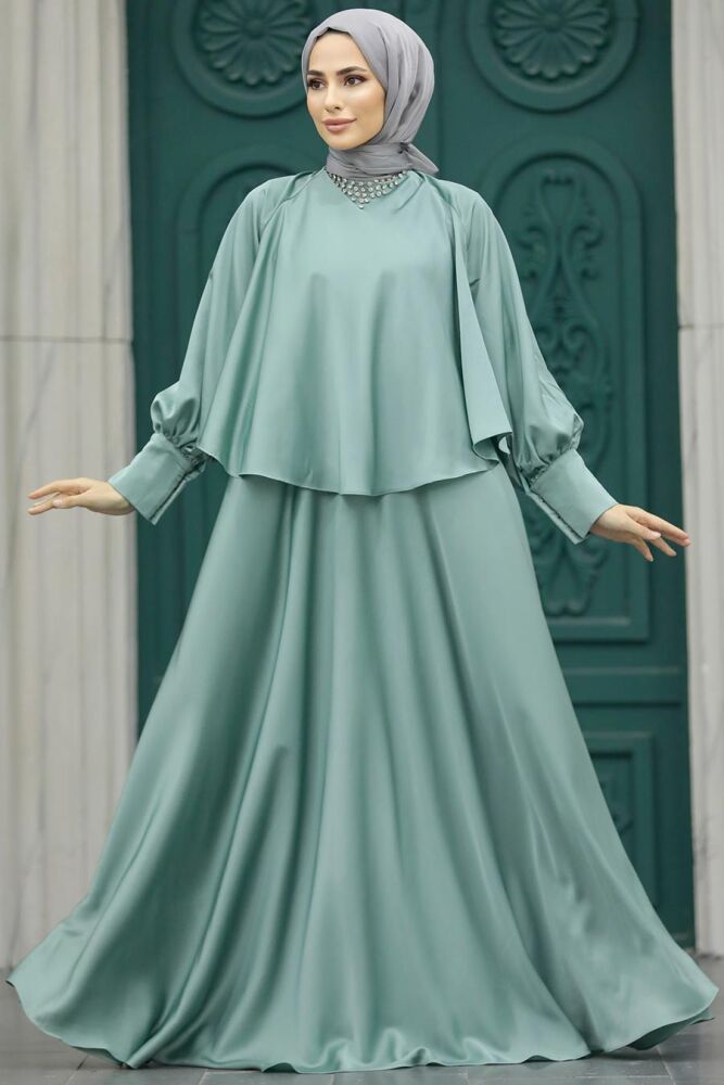 Neva Style - Plus Size Mint Hijab Wedding Gown 6051MINT - 1