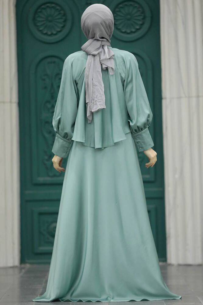 Neva Style - Plus Size Mint Hijab Wedding Gown 6051MINT - 3