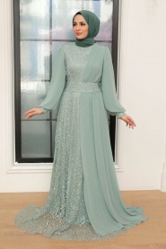 Neva Style - Plus Size Mint Muslim Evening Gown 5408MINT - Thumbnail